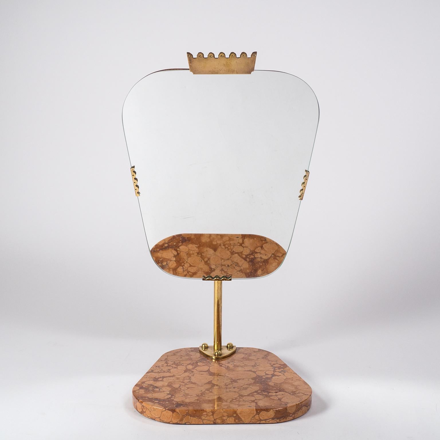 Mid-20th Century Swedish 1940s Vanity Mirror, Brass, Stone and Teak