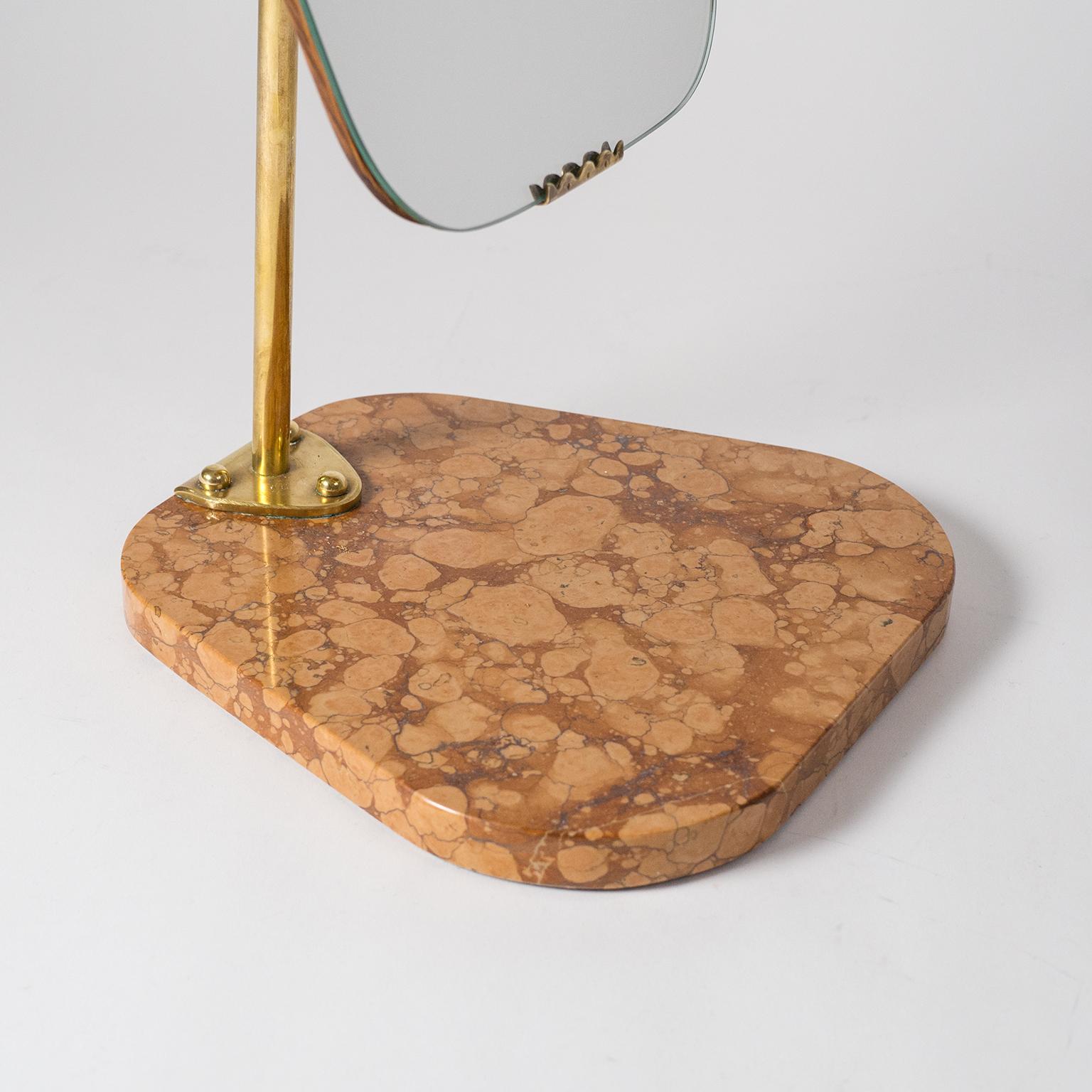 Swedish 1940s Vanity Mirror, Brass, Stone and Teak 3