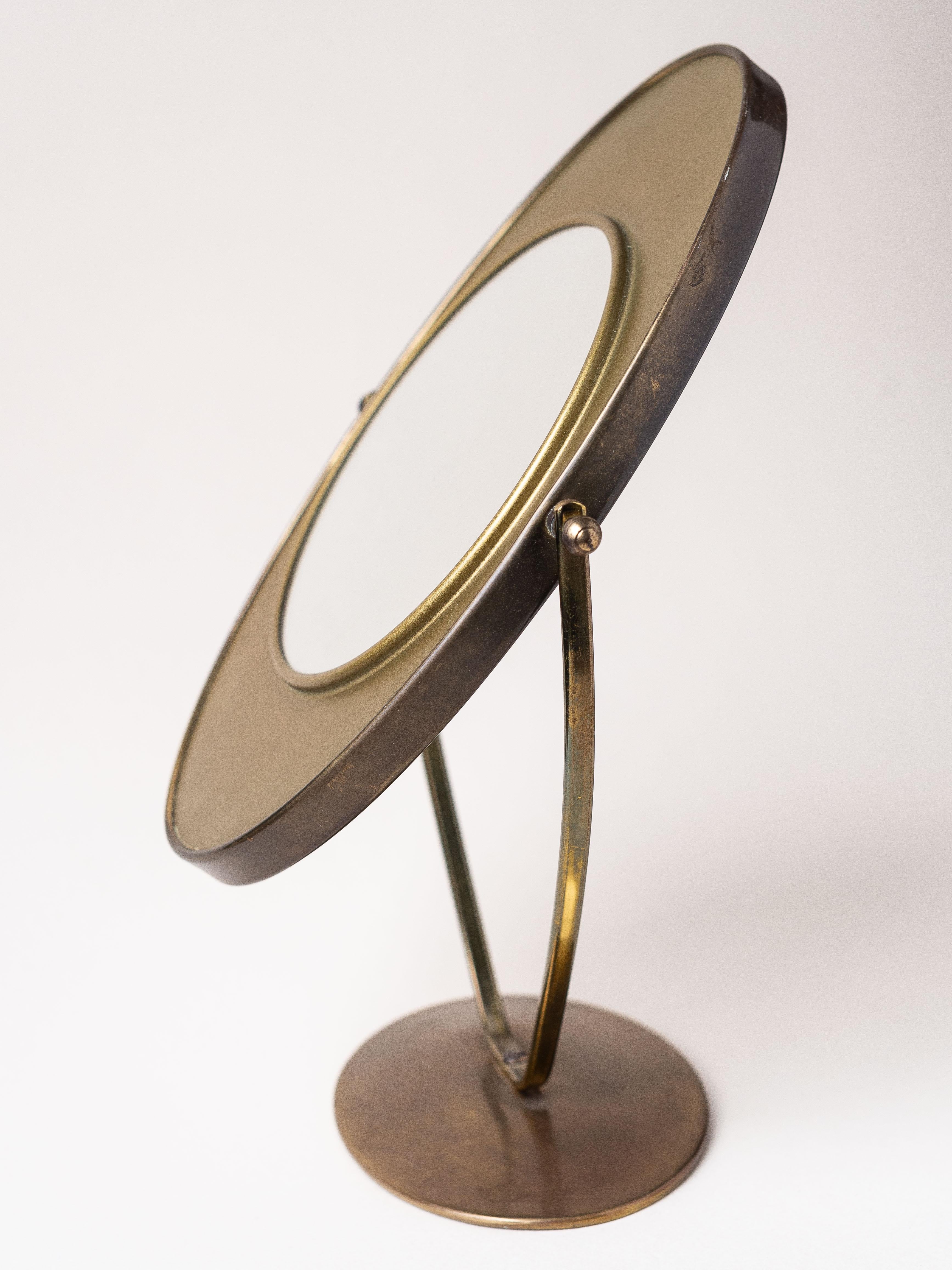 Metal Double Sided Vanity Mirror in Brass 1960s For Sale