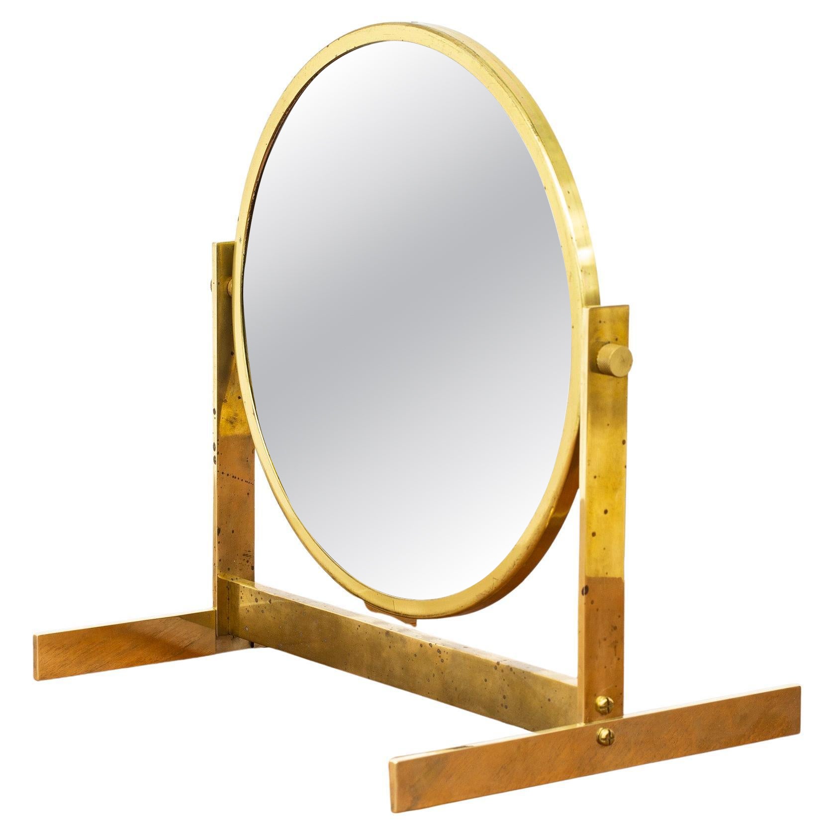 Espejo tocador de latón y teca de HI-gruppen y Holger Johansson