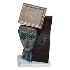 Vanity Mirror Sculptural Construction with Sculpture Found Objects and Portrait