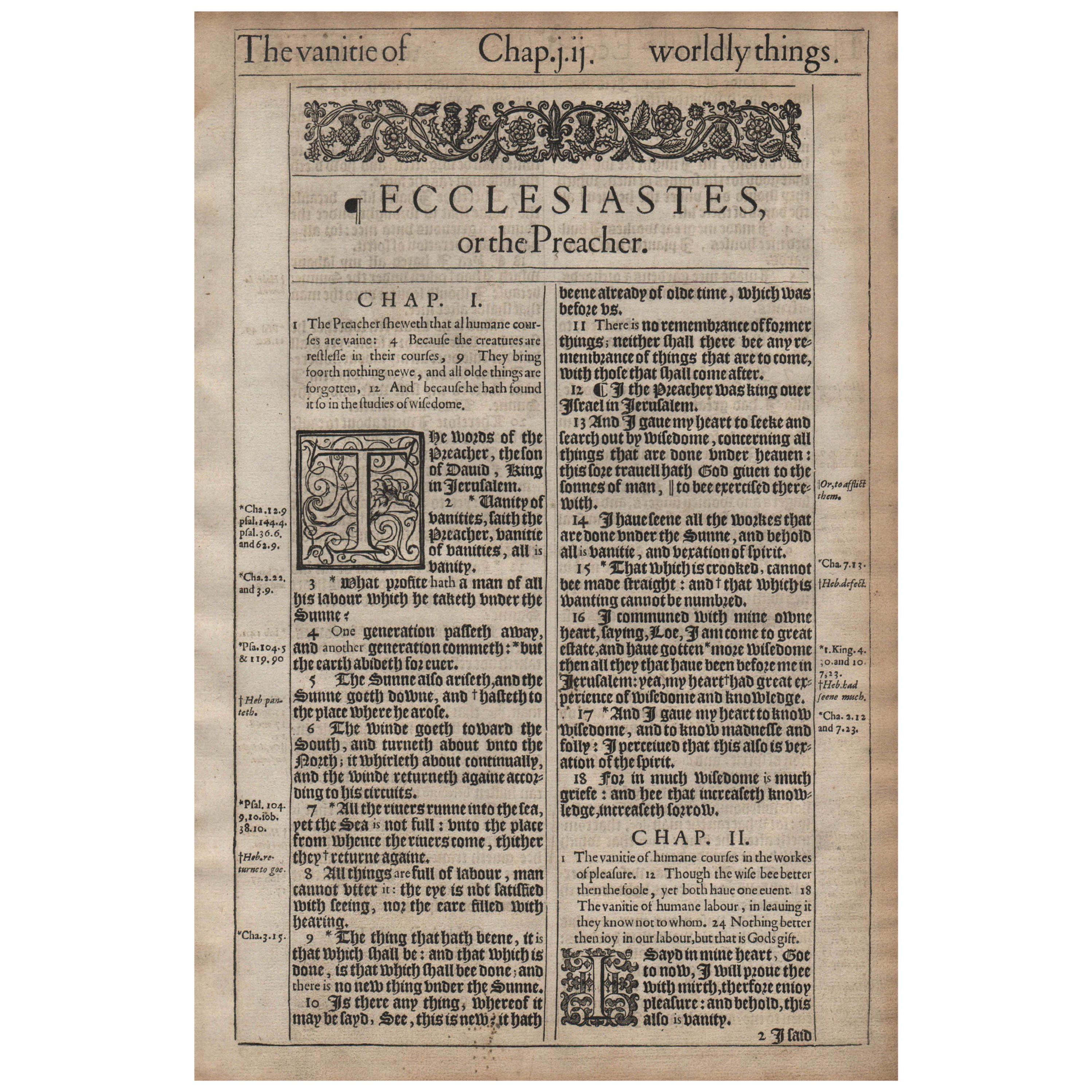 "Vanity of Vanities", 1611 King James Bible, Ecclesiastes 1 For Sale