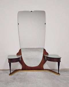 Vanity or Dressing Mirror in walnut burl and brass attr. to Cesare Lacca