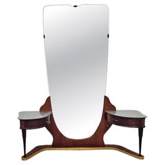 Vanity or Dressing Mirror in walnut burl and brass attr. to Cesare Lacca