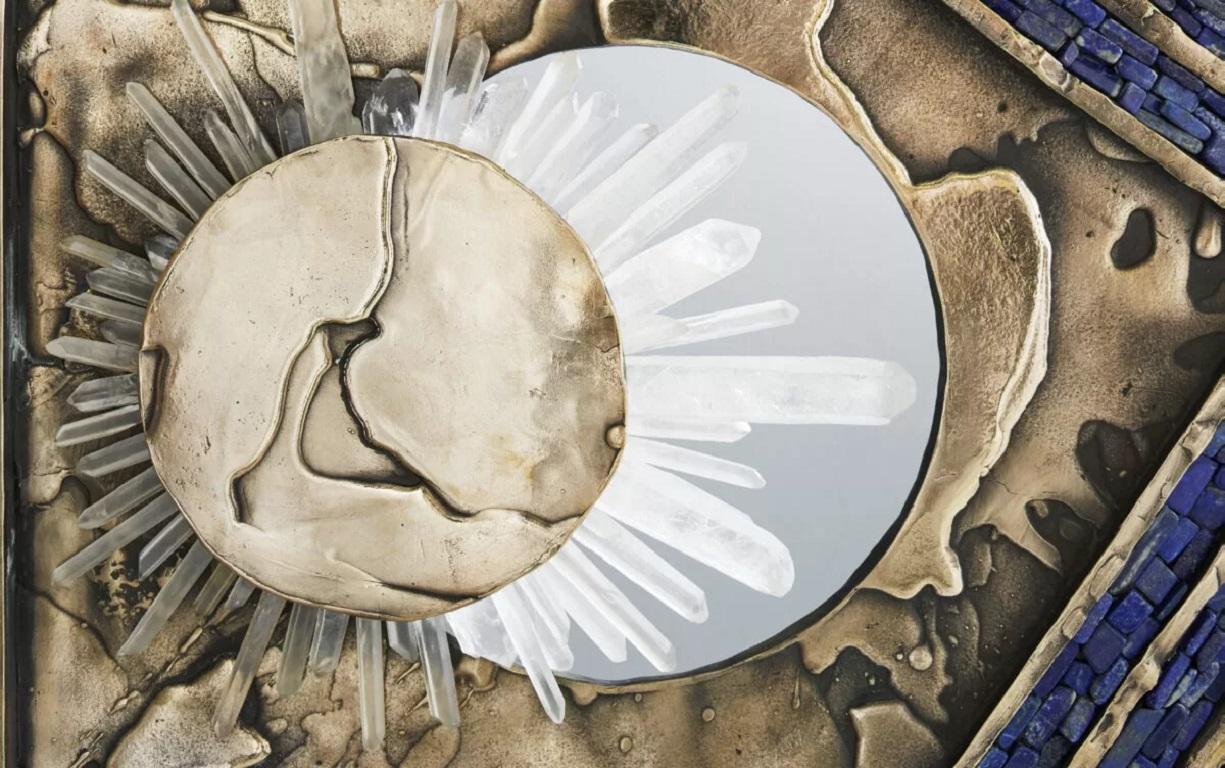 Postmoderno Paravento a tre pannelli in bronzo e cristallo di Christopher Boots, di ispirazione celestiale in vendita