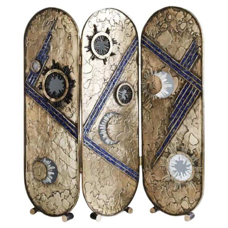 Paravento a tre pannelli in bronzo e cristallo di Christopher Boots, di ispirazione celestiale