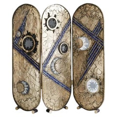 Celestial-Inspired Three Panels Bronze & Crystal Screen by Christopher Boots