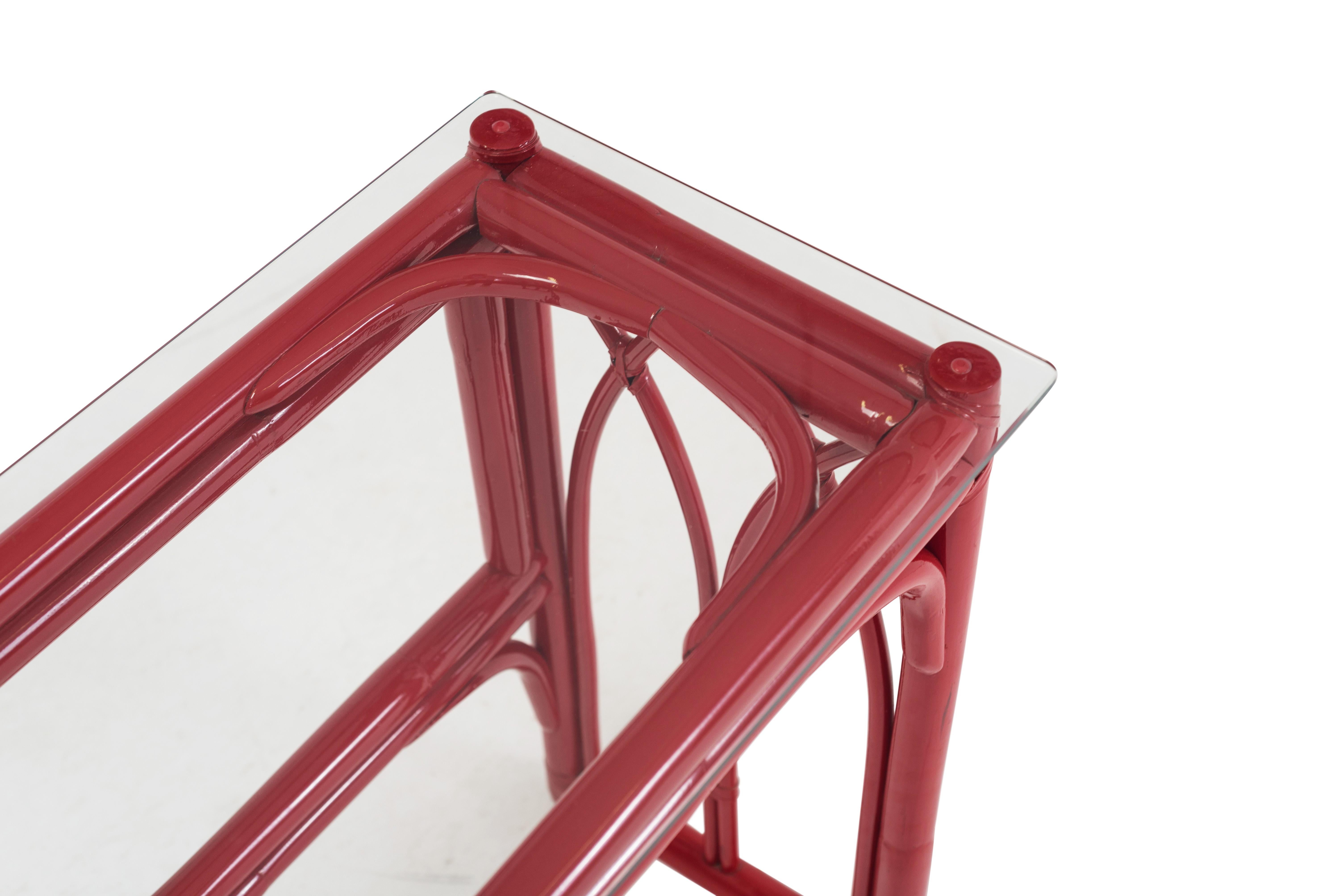 Vanity Table with Large Mirror in Red Lacquered Bamboo 5