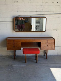 Meredew Danish Teak Vanity Desk with Mirror and Stool MCM Dressing Table