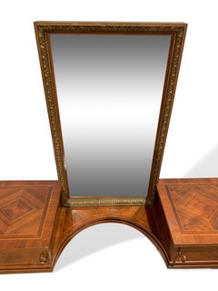 Coiffeuse avec miroir doré attaché, incrustée de bois exotiques, italienne, vers 1900