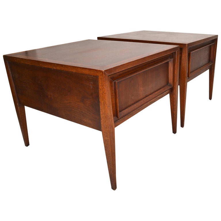 Vanleigh Walnut Night Stand, Bedside Tables American Mid-Century Modern, Pair For Sale