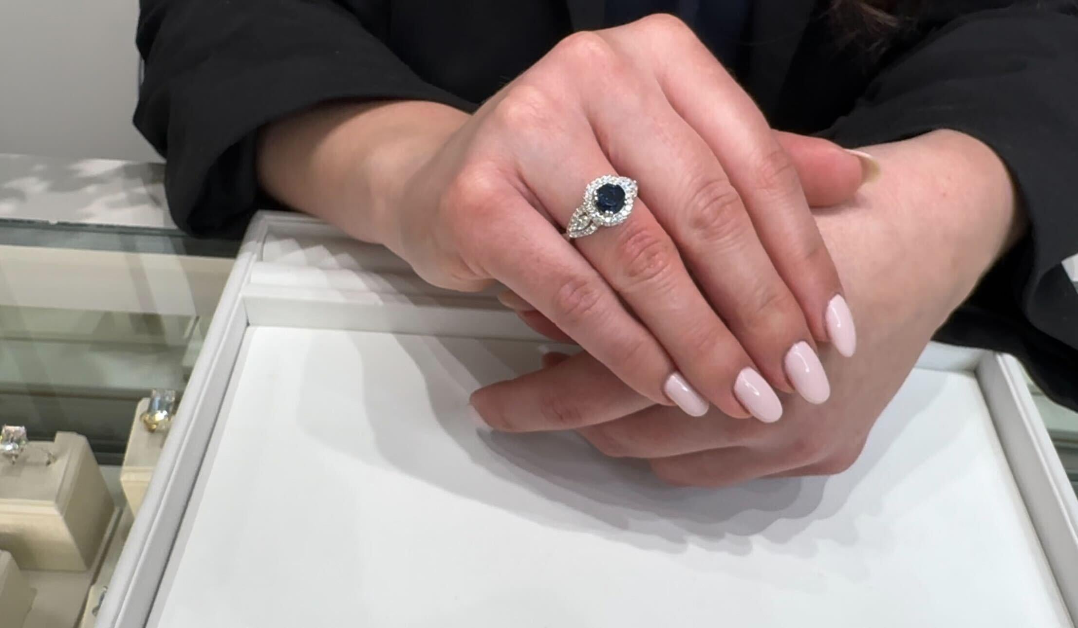 Contemporary Vanna K 18K White Gold Halo Ring with Round Sapphire and Marquise Diamonds For Sale