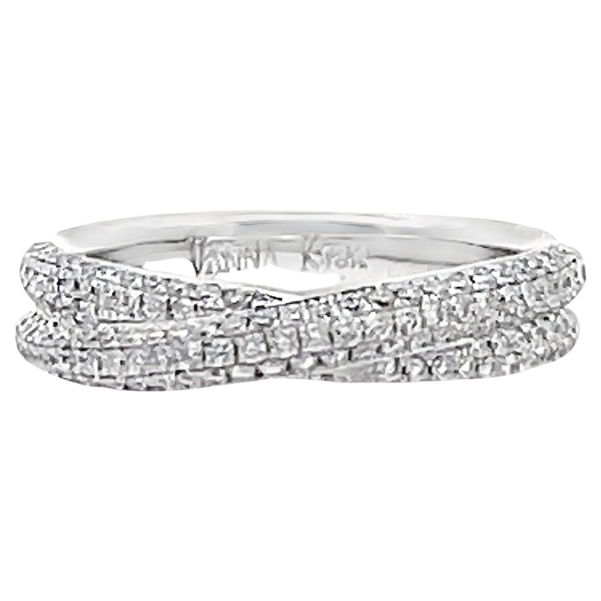 Anillo de oro blanco de 18 quilates con diamantes superpuestos en forma de cruz entrecruzada tamaño 6.5 en venta