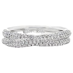 Vanna K 18K White Gold Half-Way Diamond Overlapping Twist Ring Size 6.5