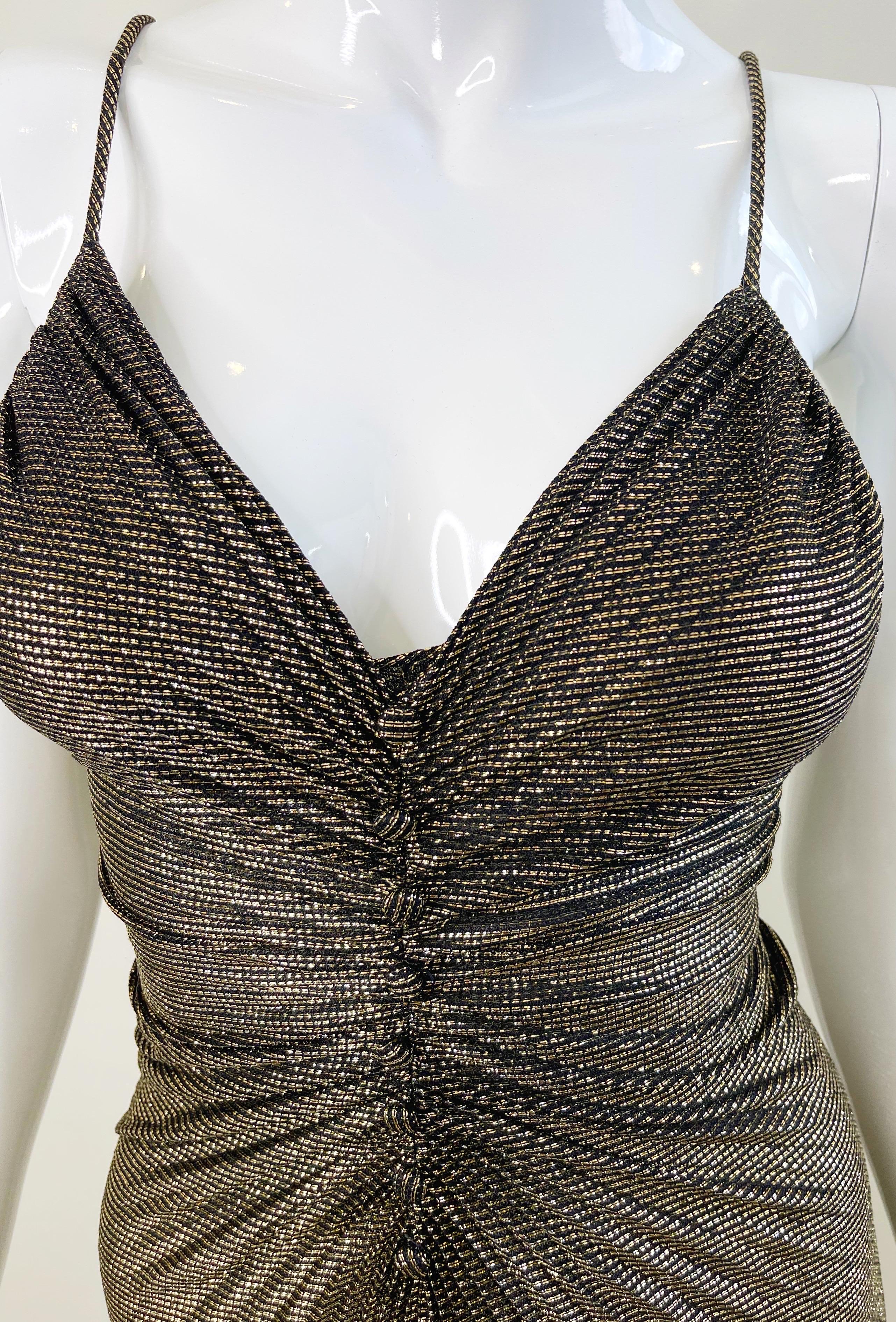 Vanna White’s Early 80s Samir Gold Lurex Disco Studio 54 Vintage 80s Dress In Excellent Condition In San Diego, CA