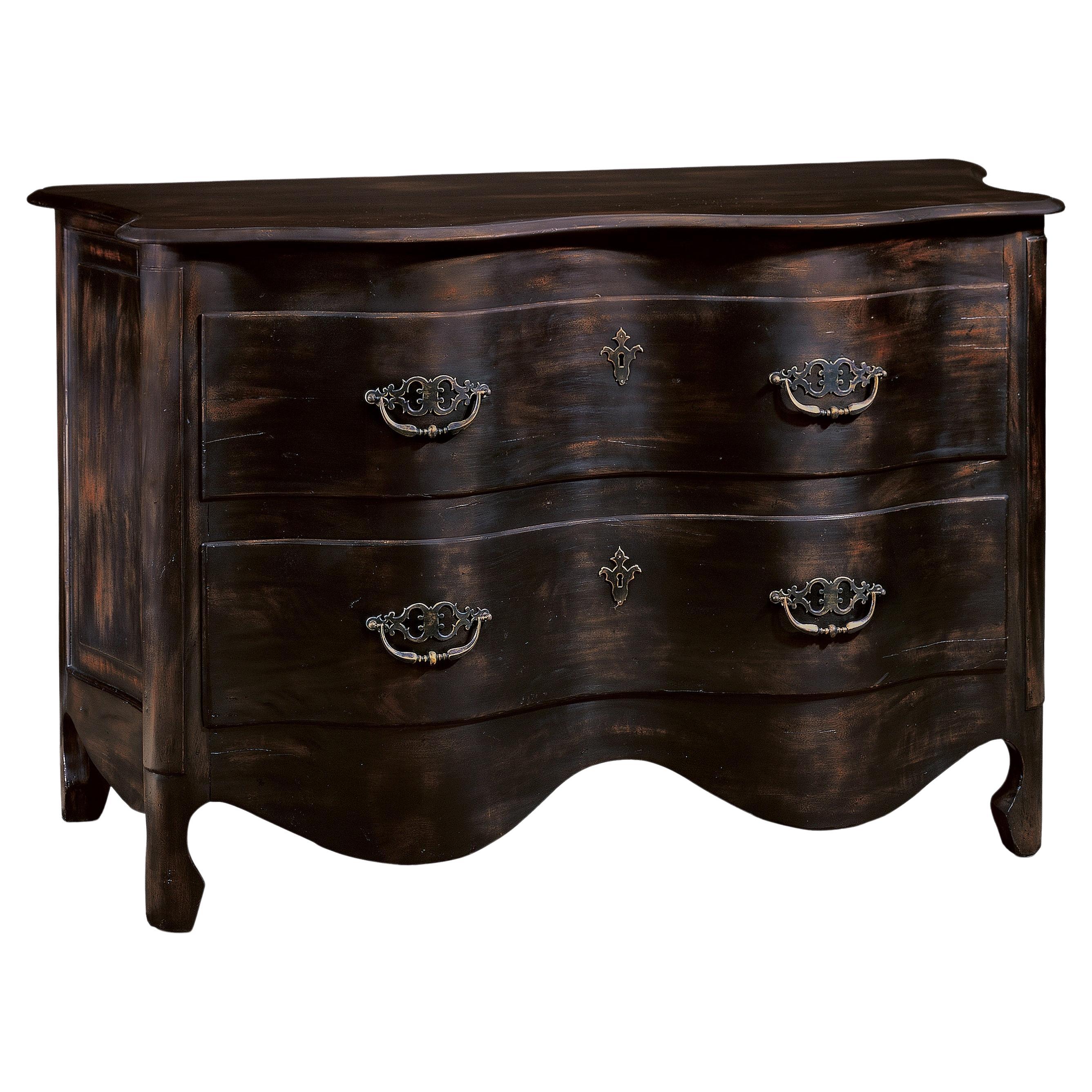 Vannes Chest inspired by 18th C German baroque style w/ a serpentine front & top For Sale