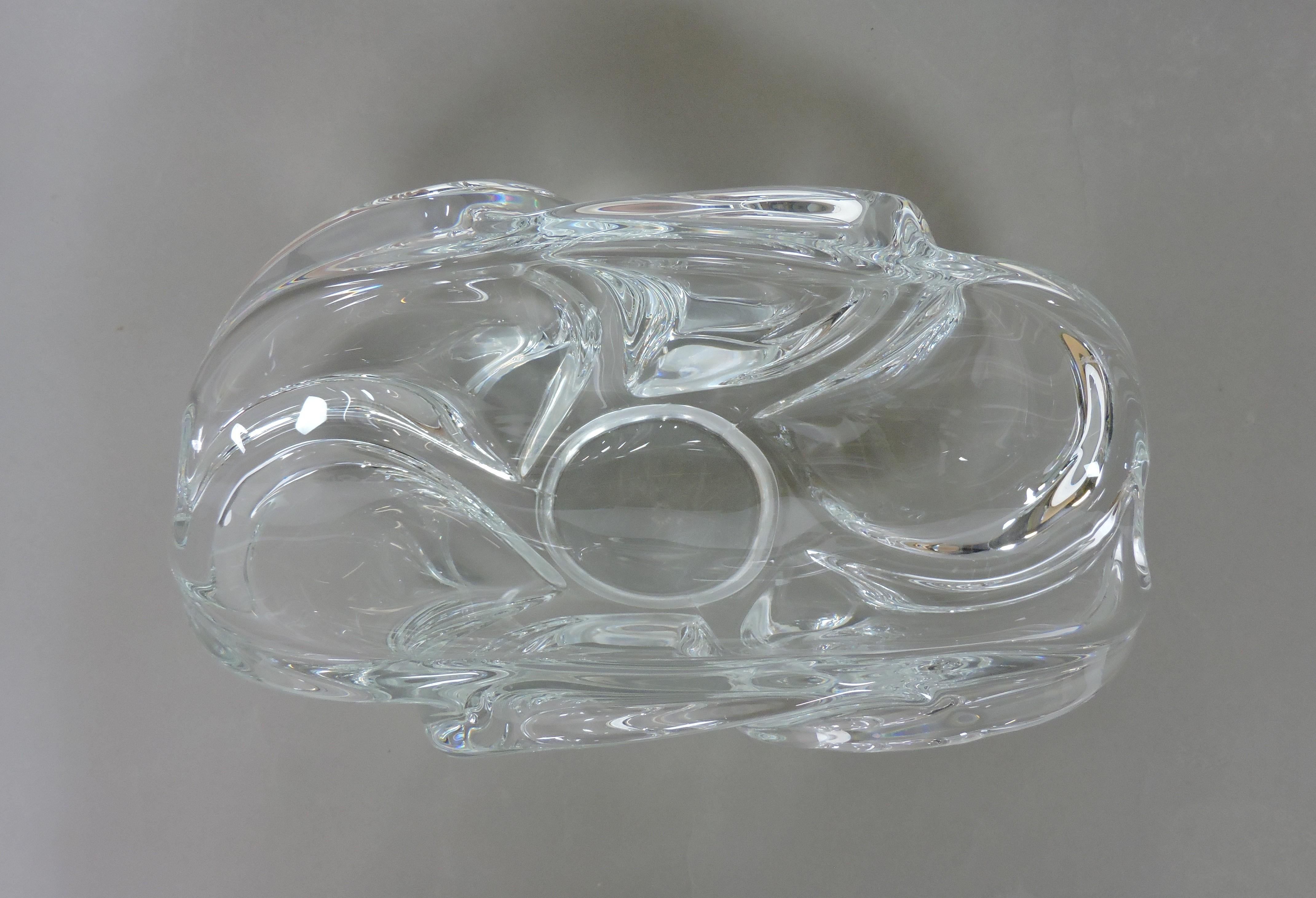 Moderne Art Vannes France Mid Century Modern Freeform Art Glass Clear Crystal Bowl (bol en cristal transparent) en vente