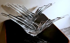 Vannes-Le-Chatel Cristalleries Pair Of French Clear Lead Crystal Centerpieces