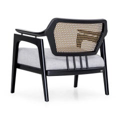 Vanno Armchair in Black Finish with Light Gray Upholstery and Dark Cane
