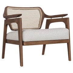 Customizable Walnut Armchair with Cane Backrest and Beige Cushion – Vanno Line
