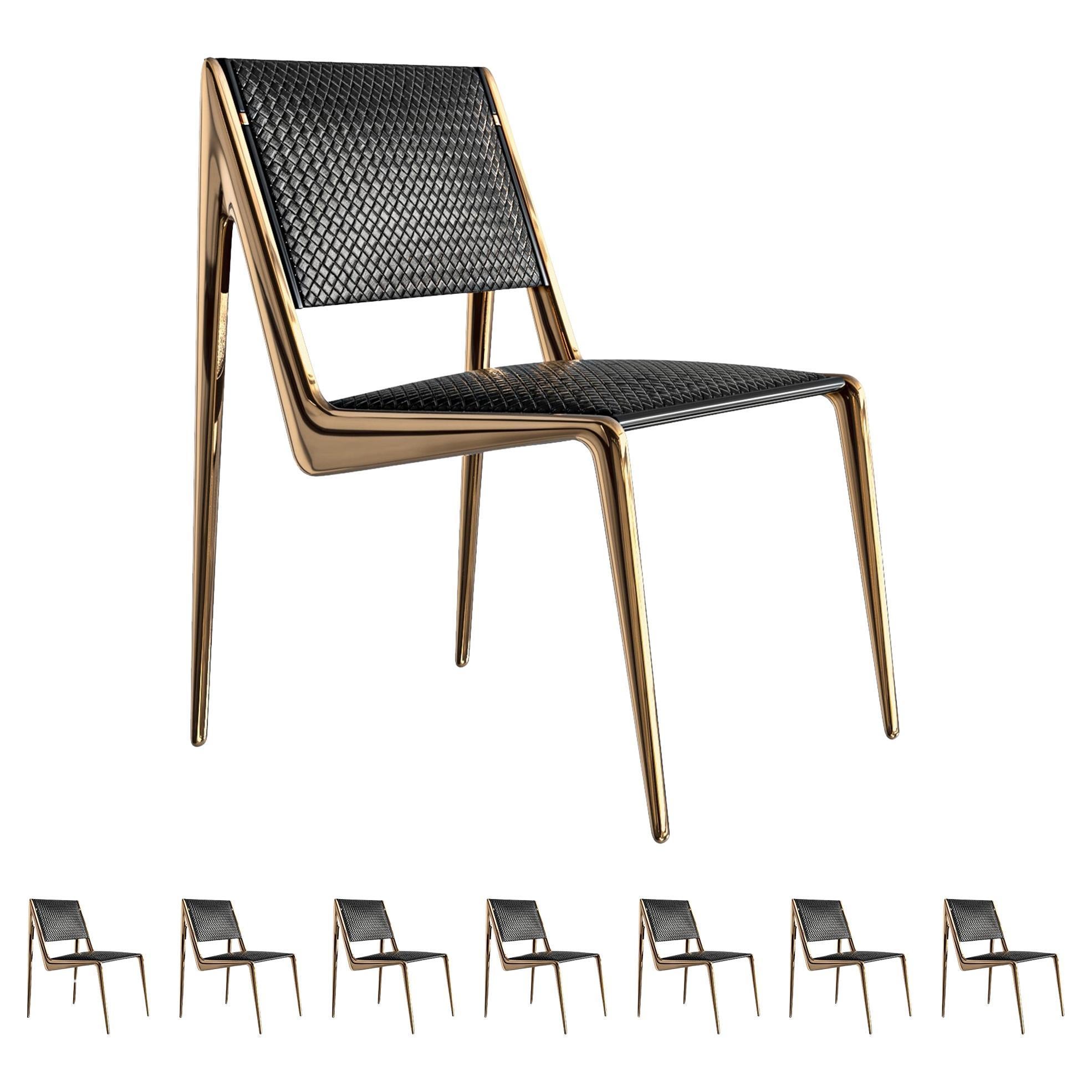 „Vanquish“-Stuhl, achtteilig, Bronze und maßgeschneidertes Leder, Istanbul