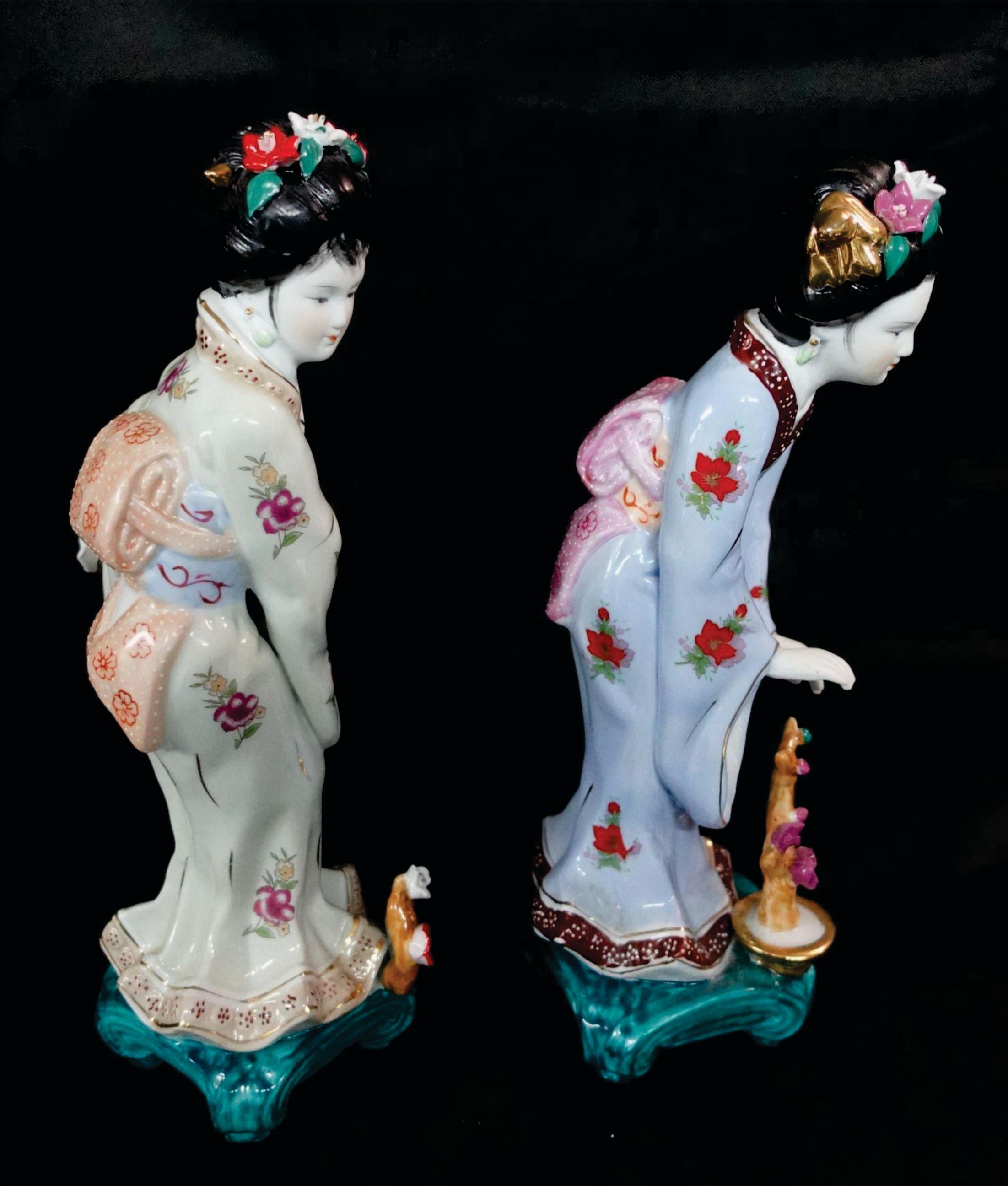Vantage Coppia di statue di geisha giapponese #2 In condizioni ottime in vendita a Norton, MA