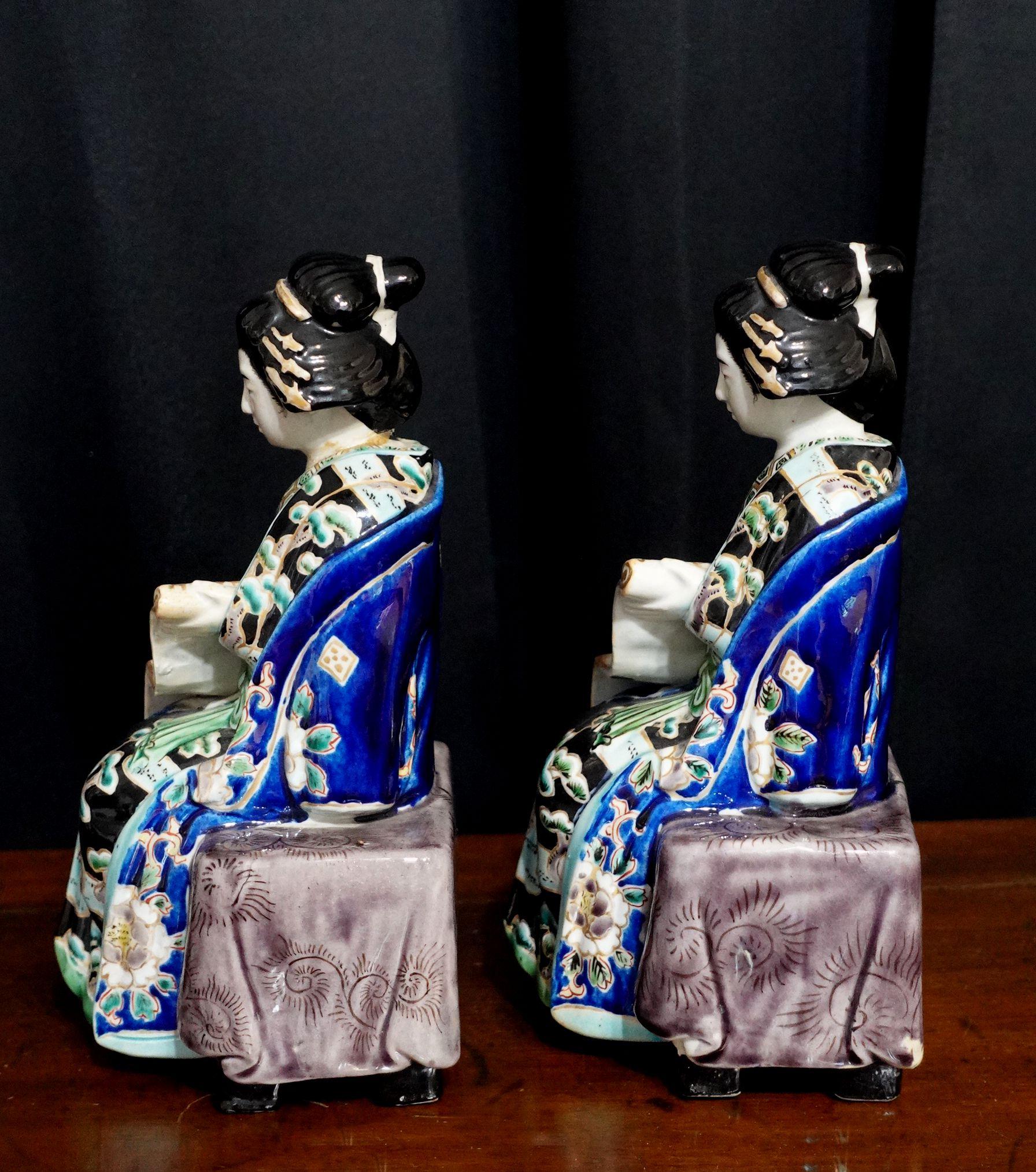 Hand-Crafted Vantage Pair of Japanese Geisha Statues