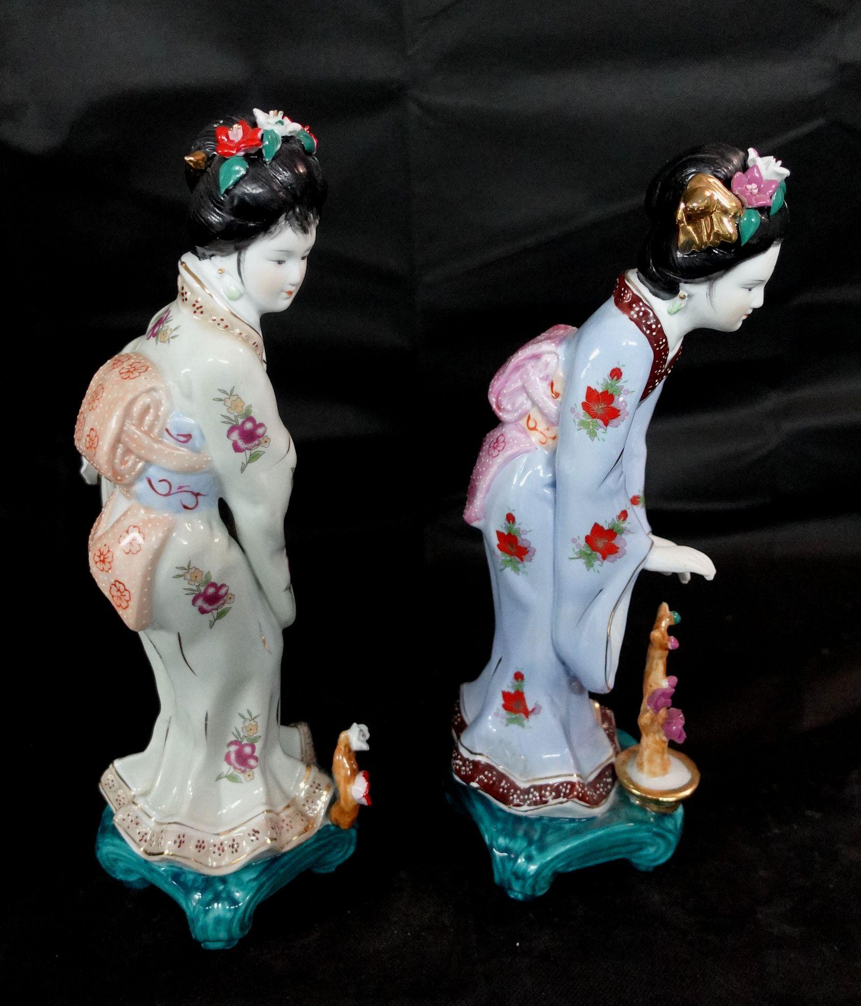 Fatto a mano Coppia di statue di geisha giapponese Vantage
