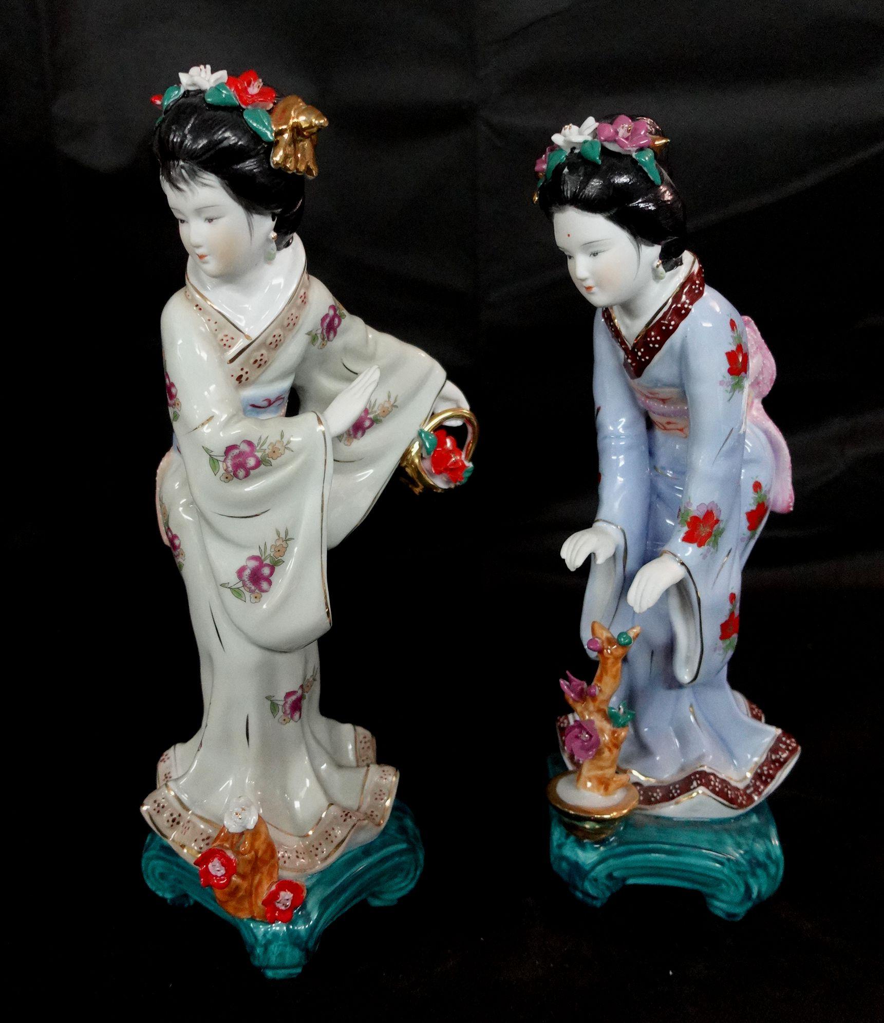 Coppia di statue di geisha giapponese Vantage In condizioni ottime a Norton, MA