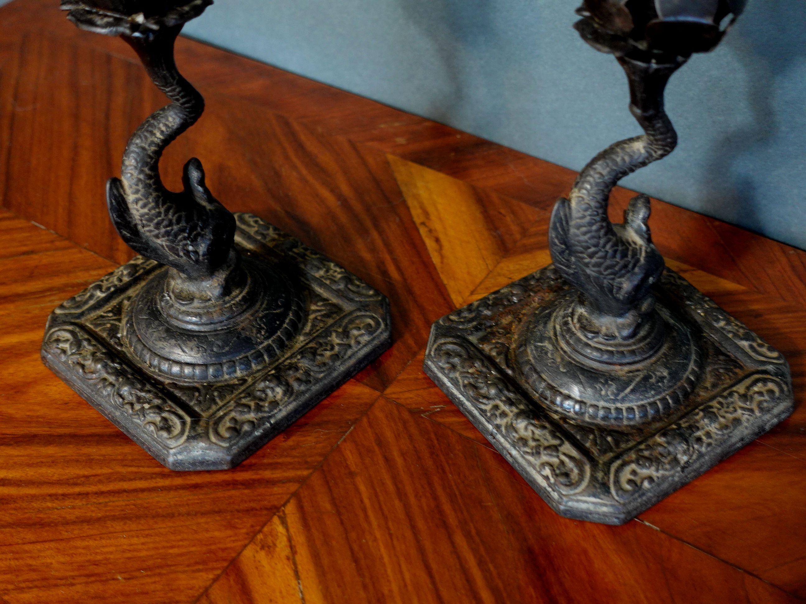 20th Century Vantage Pair of Rought Iron Candlesticks For Sale