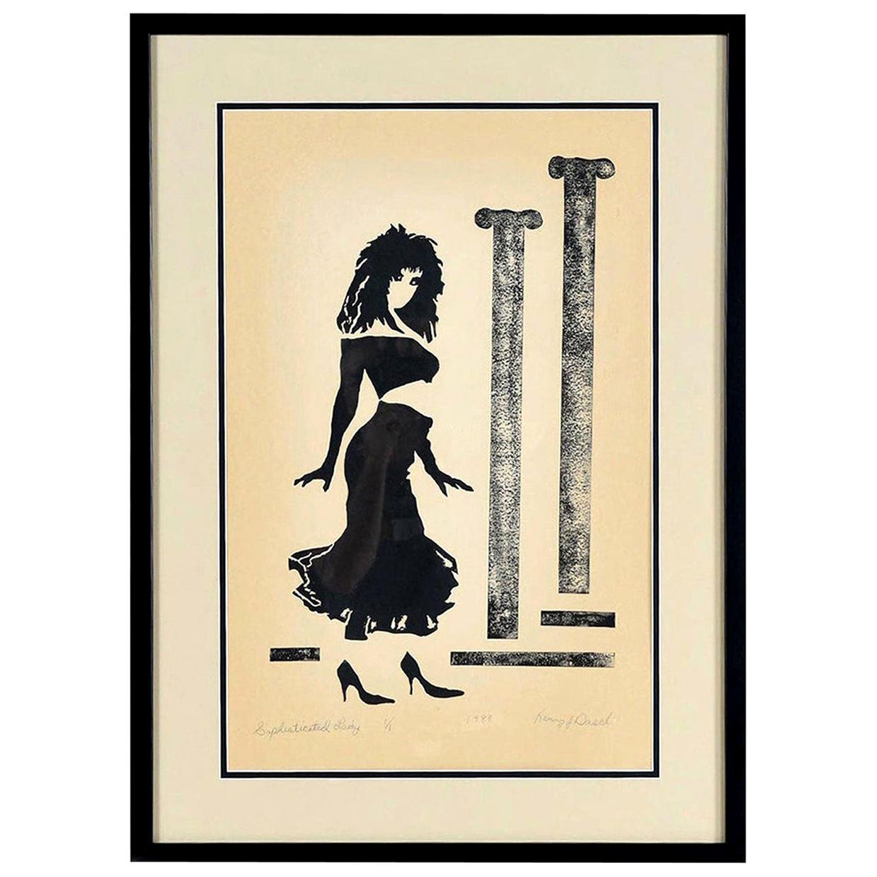 Vaporwave Style Kenny Dasch Sophisticated Lady Pencil Signed Print, 1988 For Sale