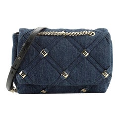 Vara Chain Flap Shoulder Bag Quilted Denim Medium