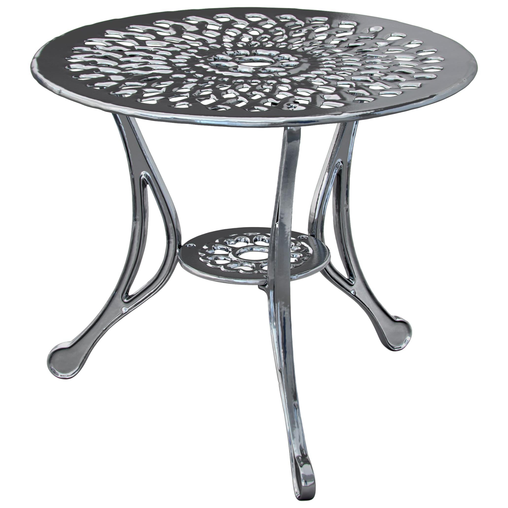 Varado, Outdoor Aluminum Side Table with Chrome Finish, Made in Italy For Sale