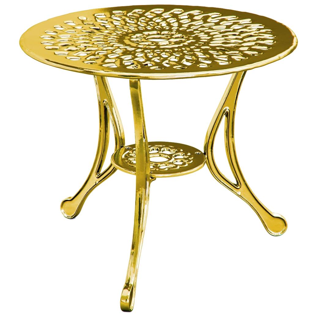 Table d'appoint Varado en aluminium pour l'extérieur avec finition dorée, fabriquée en Italie