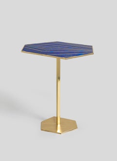 Varanasi Blue Side Table Large in Brass & Semi Precious Stone