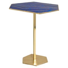 Mesa auxiliar azul Varanasi grande de latón y piedra semipreciosa