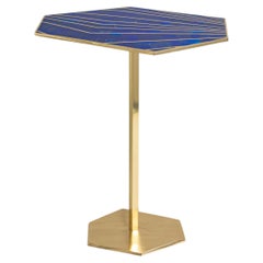 Tavolino blu Varanasi grande in ottone e pietra semi preziosa