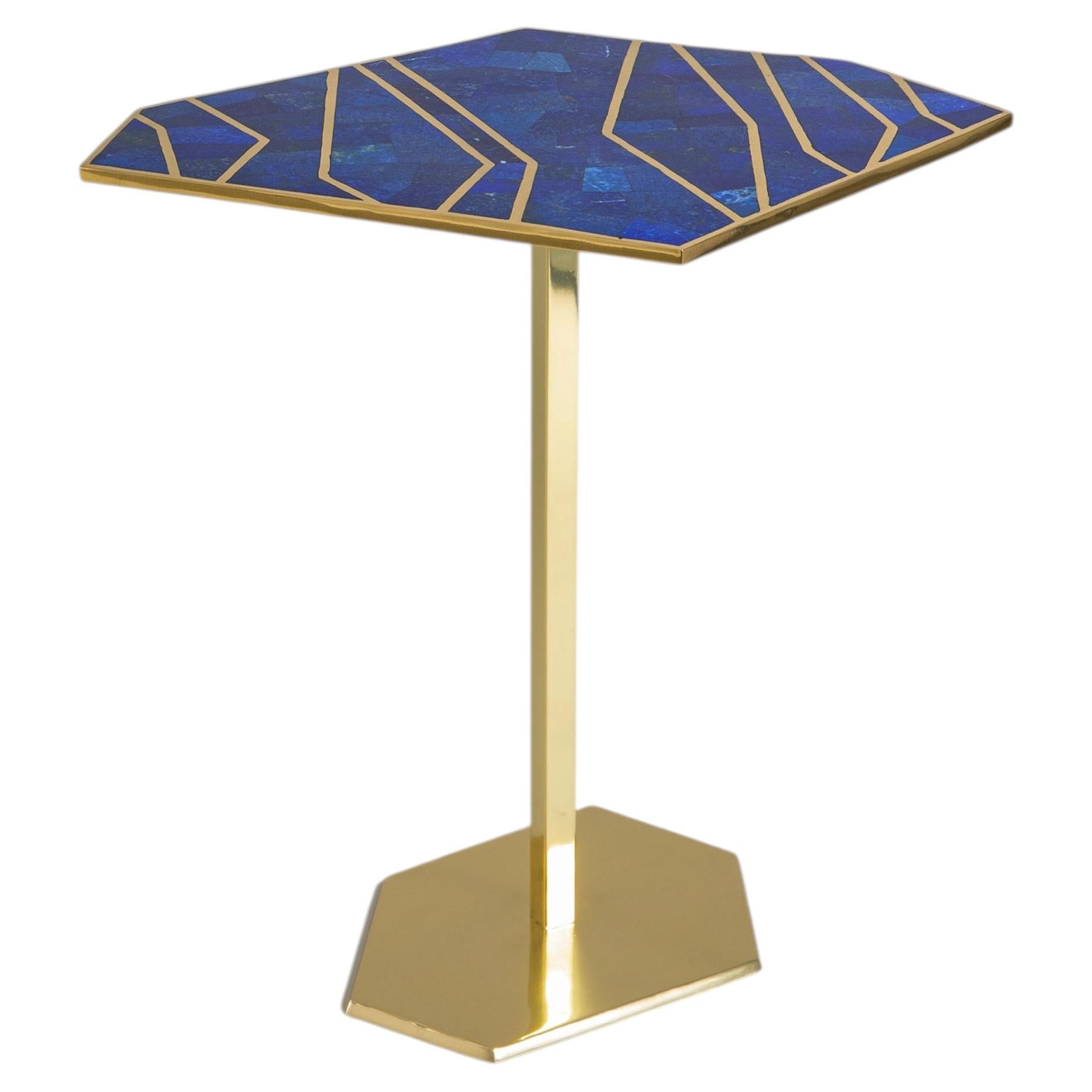 Varanasi Blue Side Table Small in Brass & Semi Precious Stone For Sale