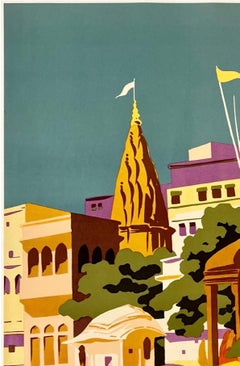 VARANASI INDIA Original Vintage Indian Midcentury Travel Tourism MCM Poster