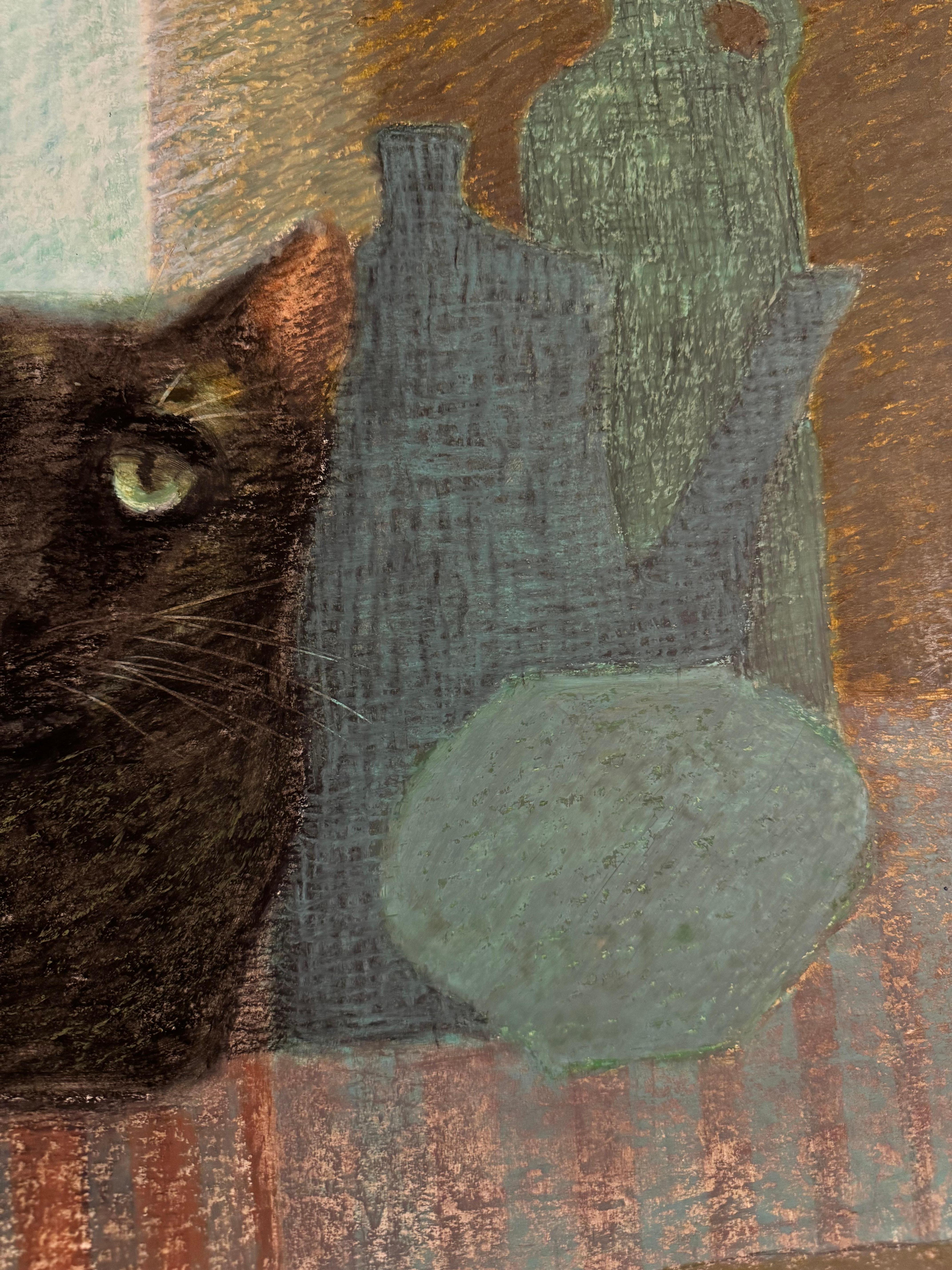 Los jarrones lunares y el gato - Painting Contemporáneo de Vardanyan Anait