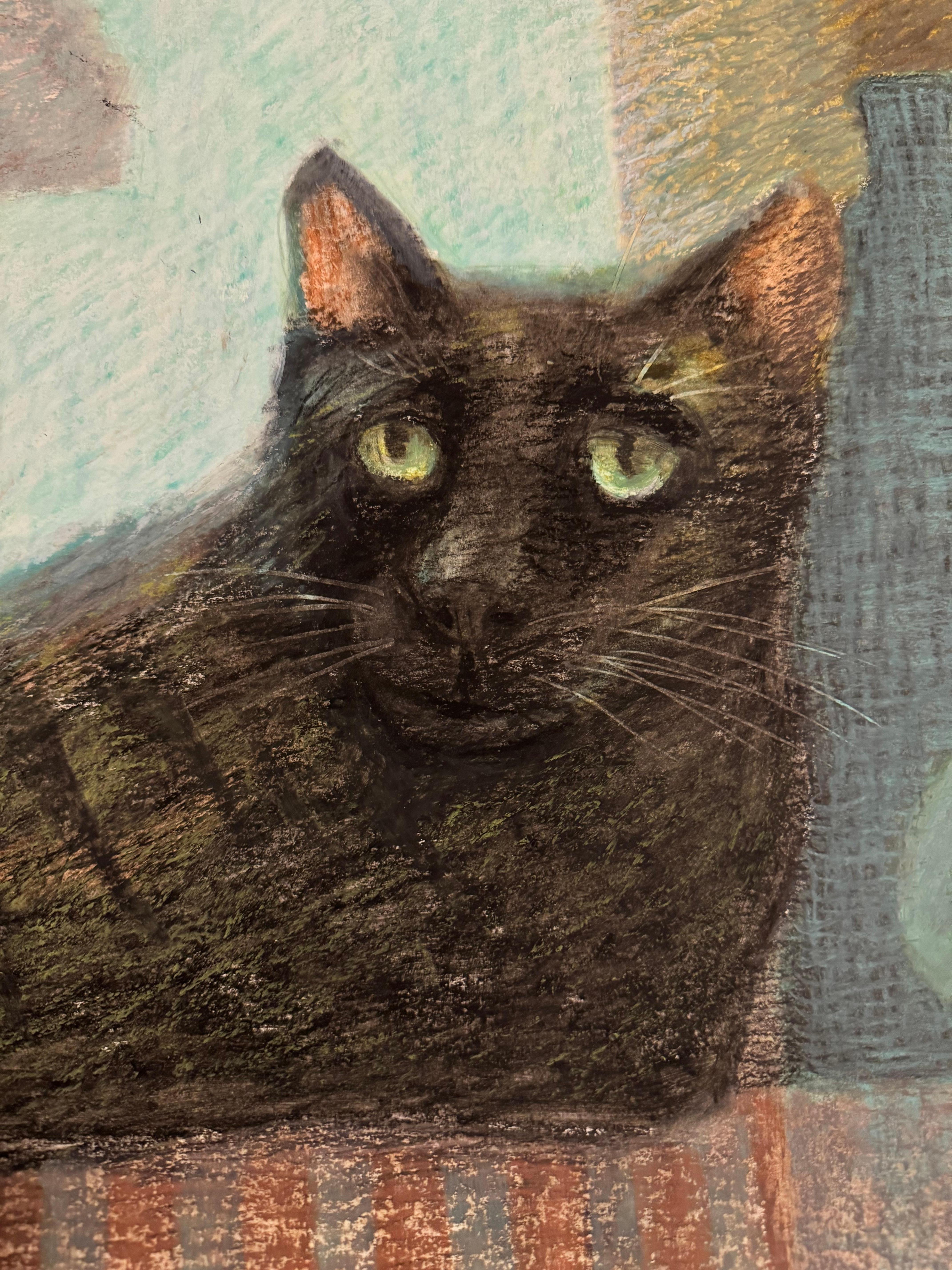 Los jarrones lunares y el gato - Animal Painting Gris de Vardanyan Anait