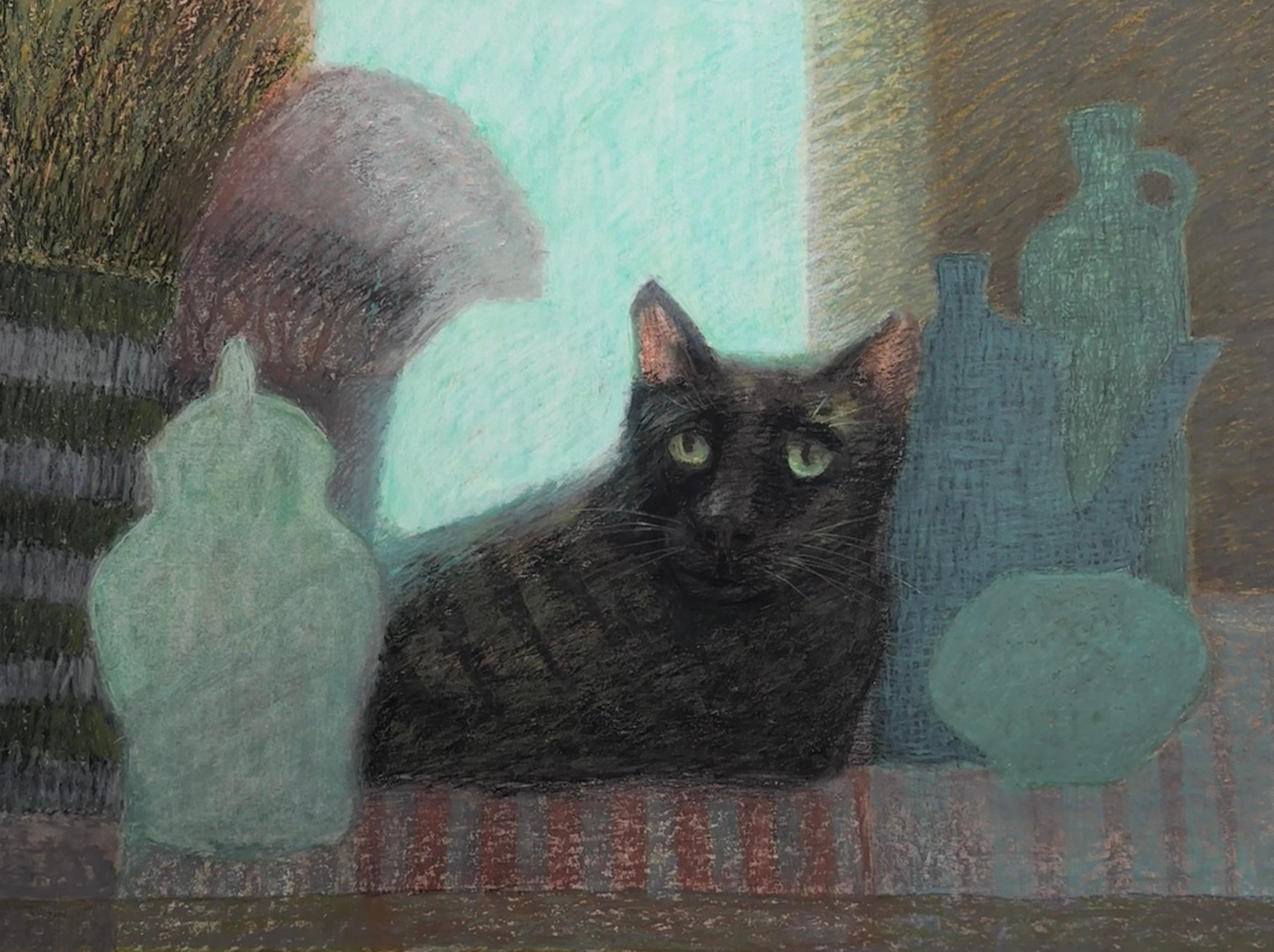 Animal Painting de Vardanyan Anait - Los jarrones lunares y el gato