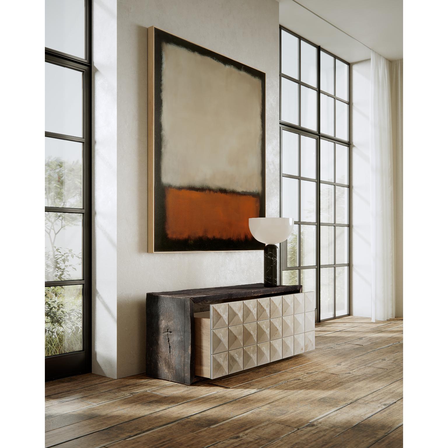 Varel Lowboard in Historic Oak, Raw Steel & Oak Veneer by Heilig Objects For Sale 6