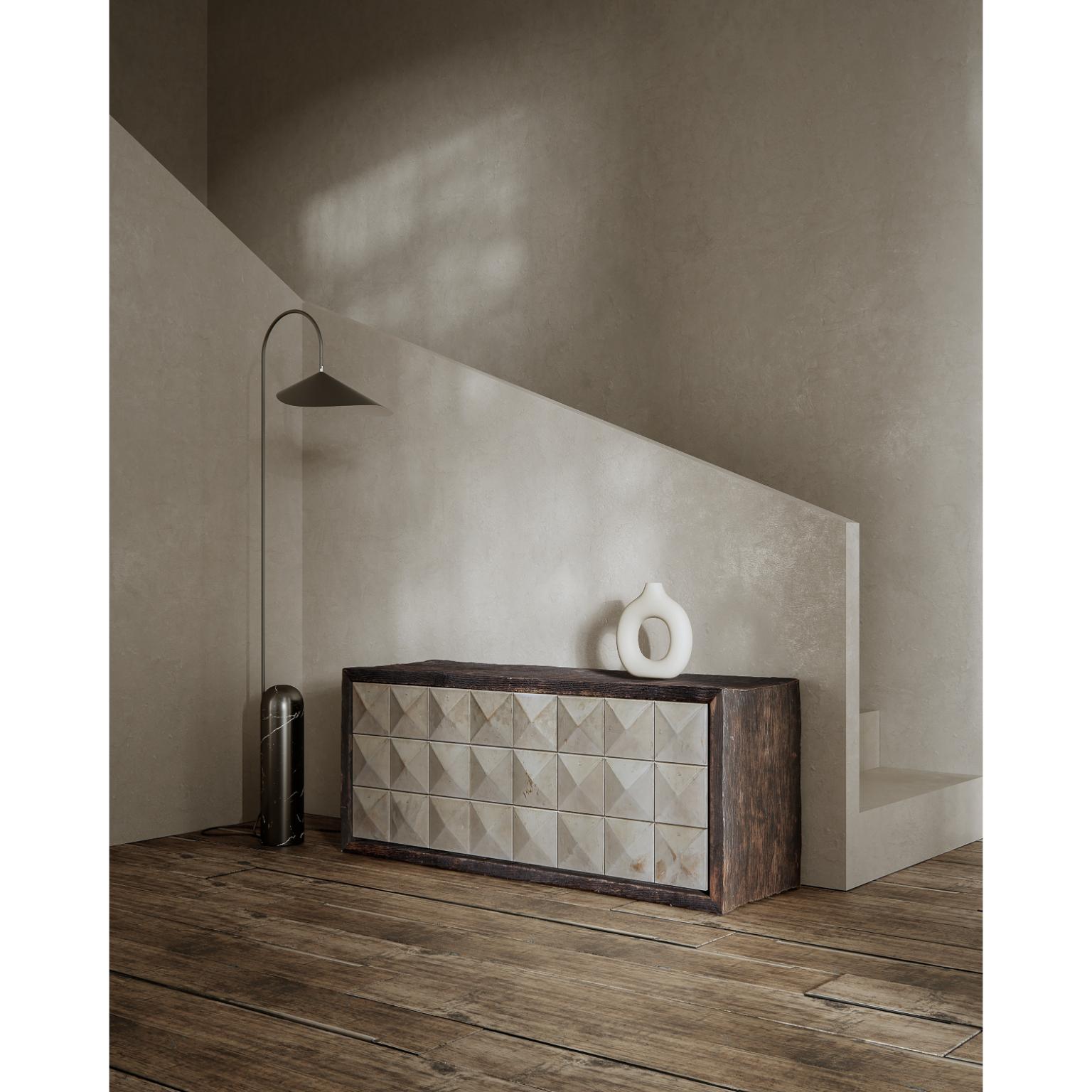 Varel Lowboard in Historic Oak, Raw Steel & Oak Veneer by Heilig Objects For Sale 7