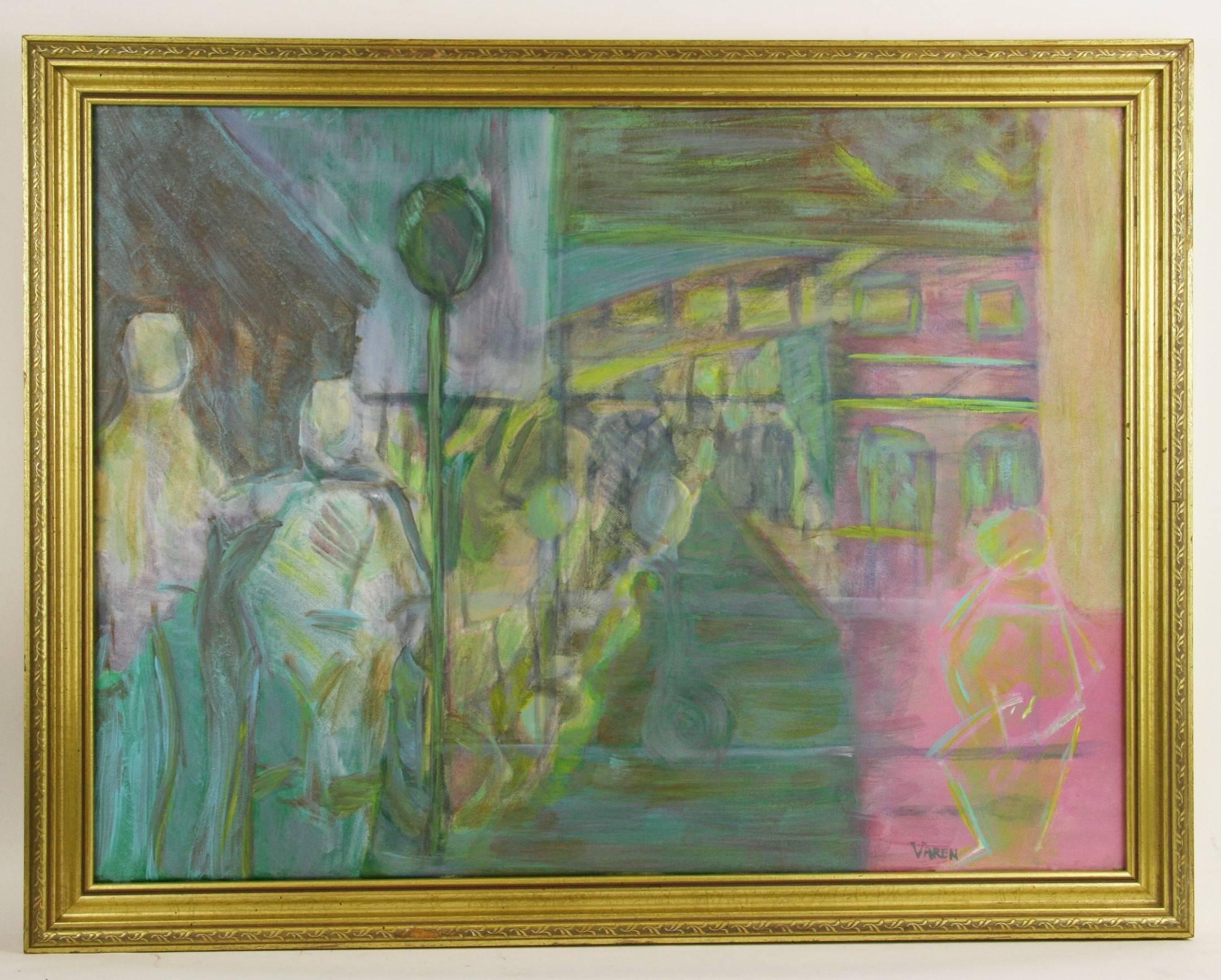 Figurativo surrealista  Paisaje urbano  por Varen hacia 1950 en venta 5