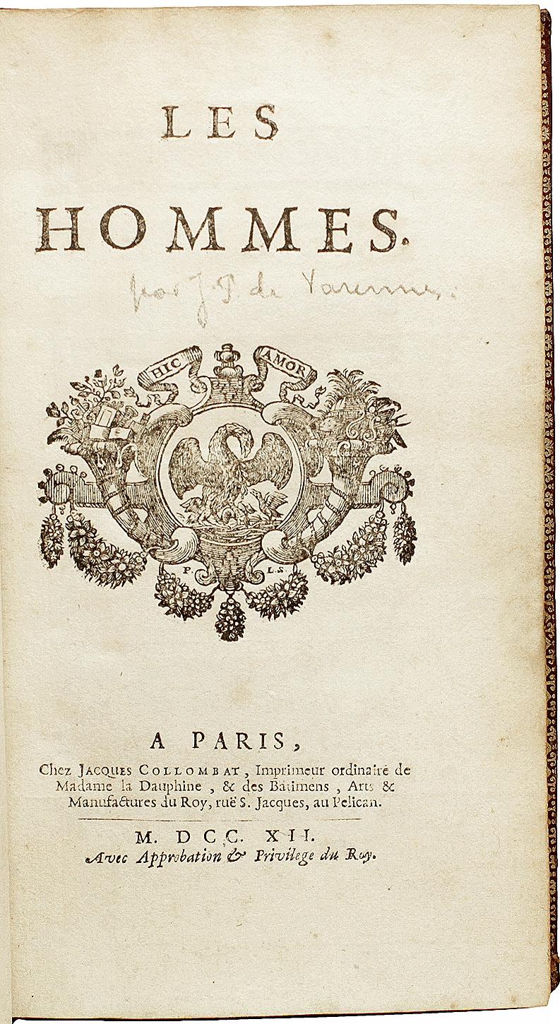 French VARENNES. Les Hommes. 1712 - 1st ED - WITH THE GILT ARMS OF LOUIS XIV's DAUGHTER For Sale