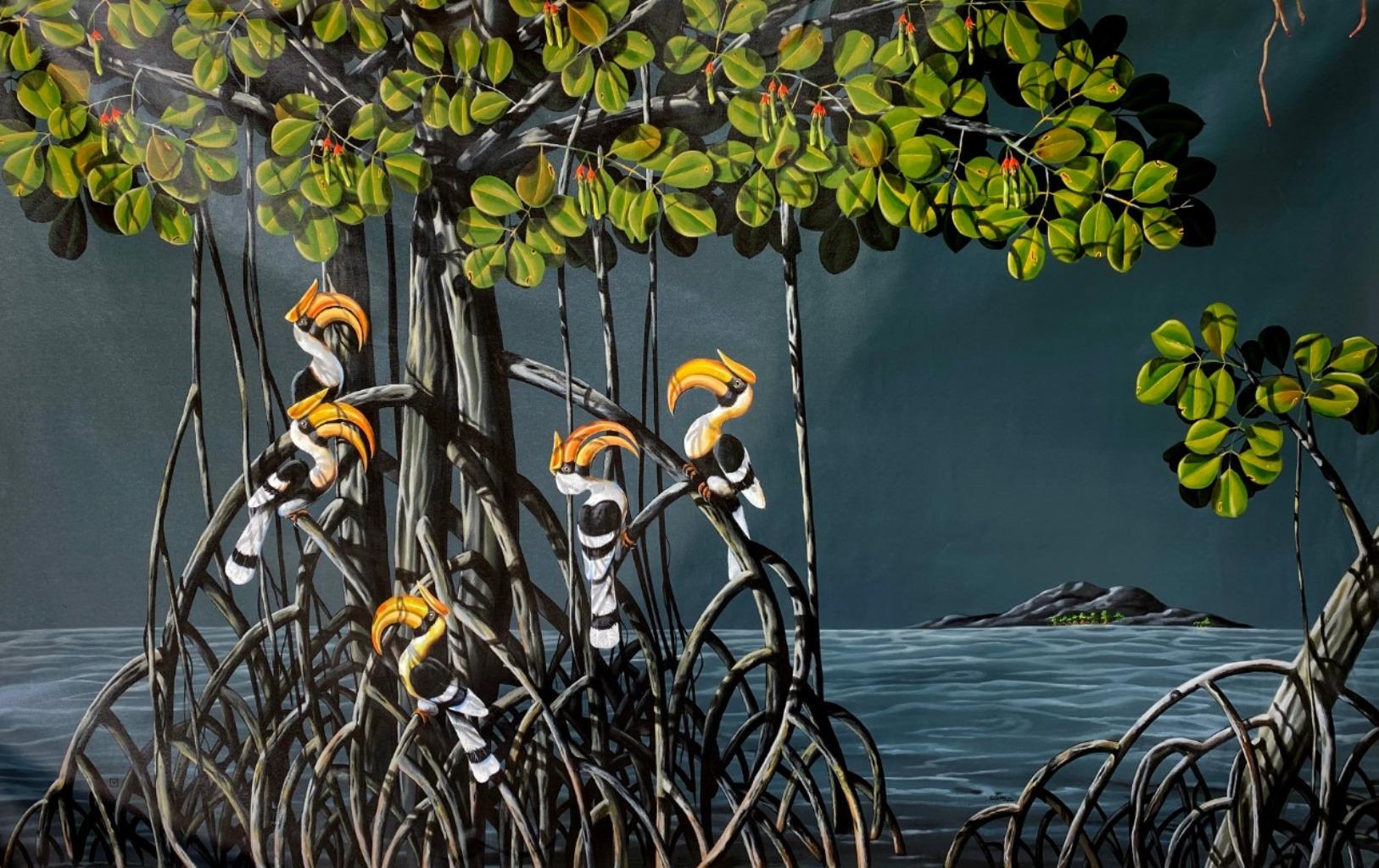 Varghese Kalathil Figurative Painting - Blooming Spring Mangroves, Acrylic on Canvas by Contemporary Artist "In Stock"
