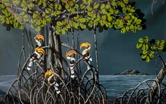 Mangrovie primaverili in fiore, Acrilico su tela di artista contemporaneo "In magazzino"