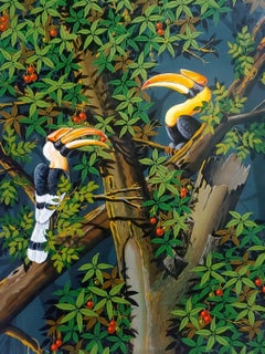 Hornbills, Acryl auf Leinwand, Schwarz, Grün von zeitgenössischem Künstler, „Auf Lager“