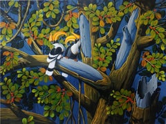 The Hornbills, Acrylic on Canvas, Black, Green by Contemporary Artist "In Stock"